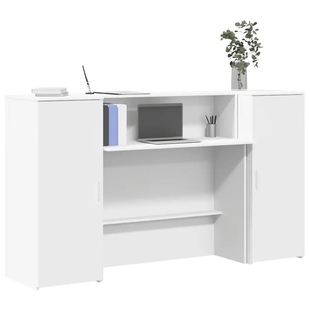 Scrivania | Tavolo da Ufficio per Reception Bianca 180x50x103,5 cm in Legno Massello