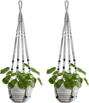 Hanger per piante per interni ed esterni - Vasi da fiore appesi con perle di legno - Senza spilloni - Decorazione boho per balconi - 89 cm grigio - Set da 2 pezzi