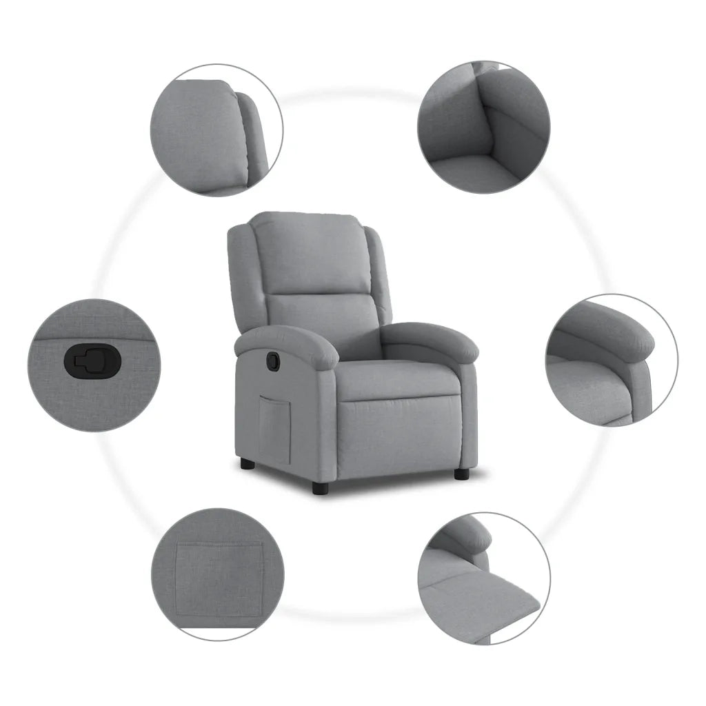 Poltrona | Sedia Relax Reclinabile in Tessuto Grigio Chiaro