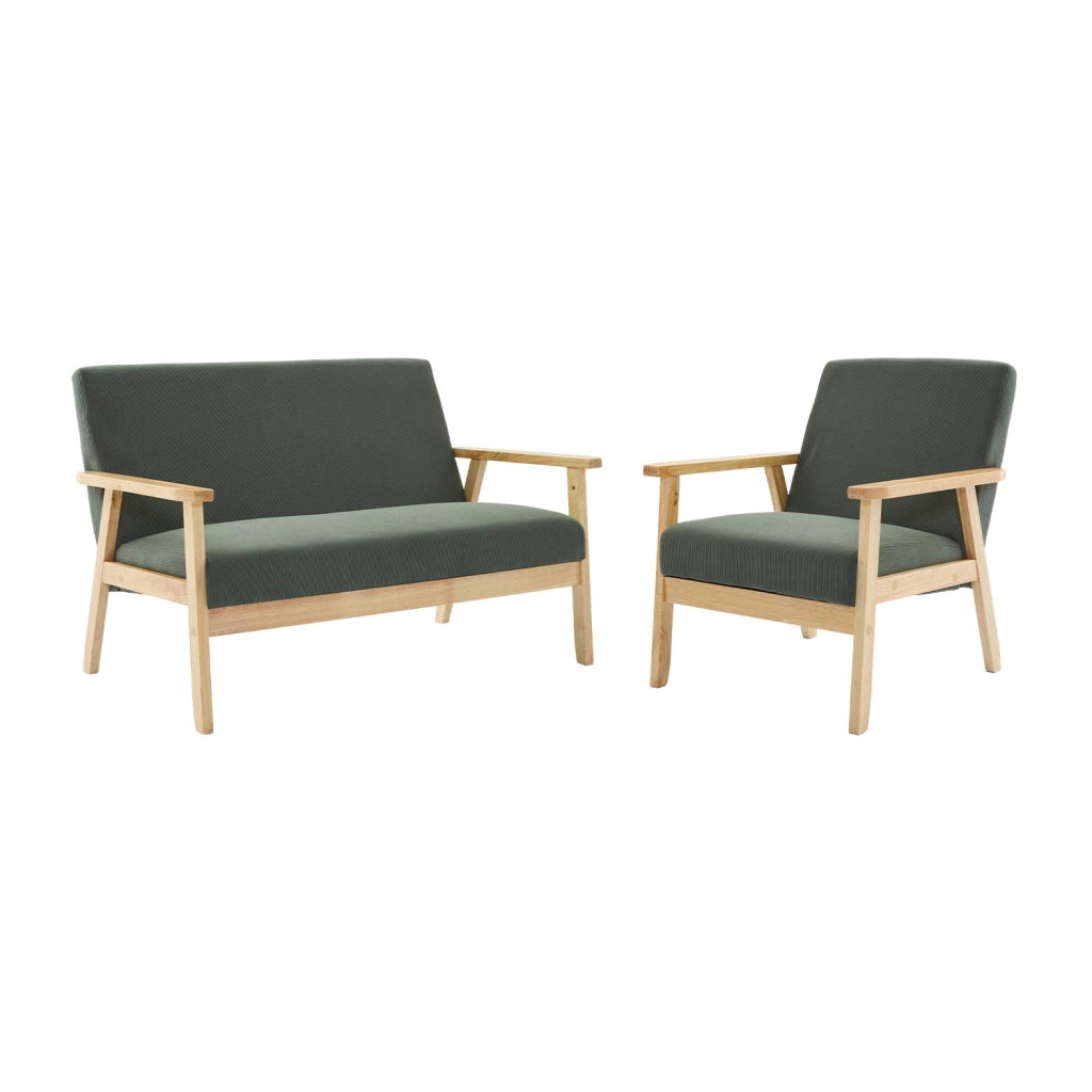 Set panca e poltrona in velluto a coste, 3 posti, kaki
