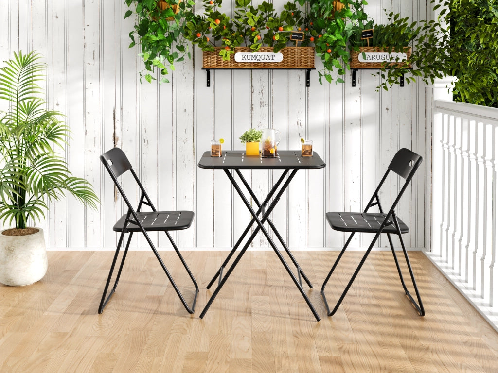 Set bistrot pieghevole a 3 pezzi per esterni set di mobili da giardino da esterno pieghevoli a elettro 2 sedie e 1 tavolo set di conversazione per esterni e interni impermeabili nero