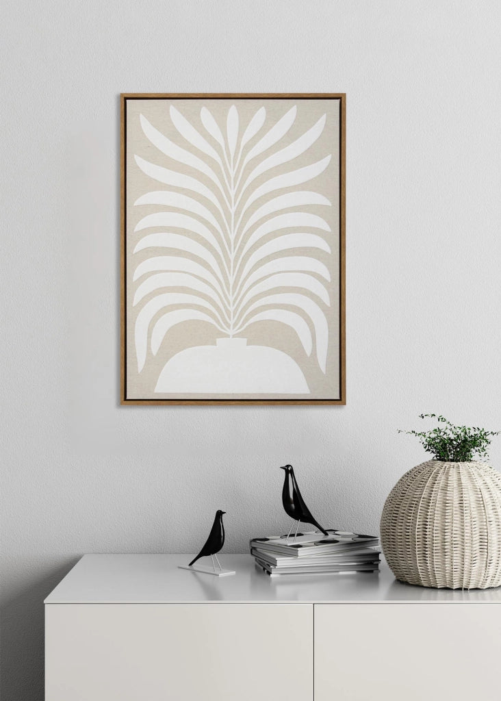Quadro Hispanohogar in lino con stampa 3D beige e bianco 73x53x4