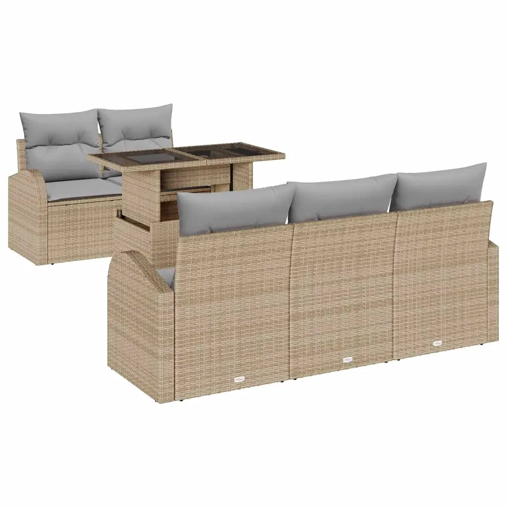 Set Divano da Giardino con cuscino 6 pcs Beige polyrattan 3348556