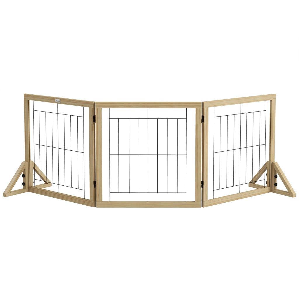 Cancellino Pieghevole per Cani ¨C Xylo ¨C 3 Pannelli, Legno Naturale, 210x70 cm