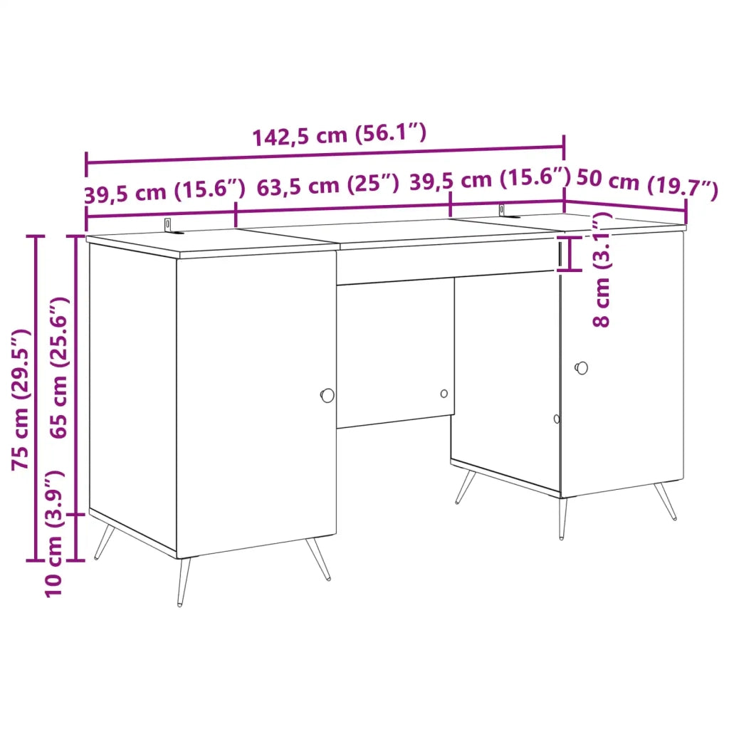 Scrivania | Tavolo da Ufficio Grigio Sonoma 142,5 x 50 x 75 cm Legno ingegnerizzato