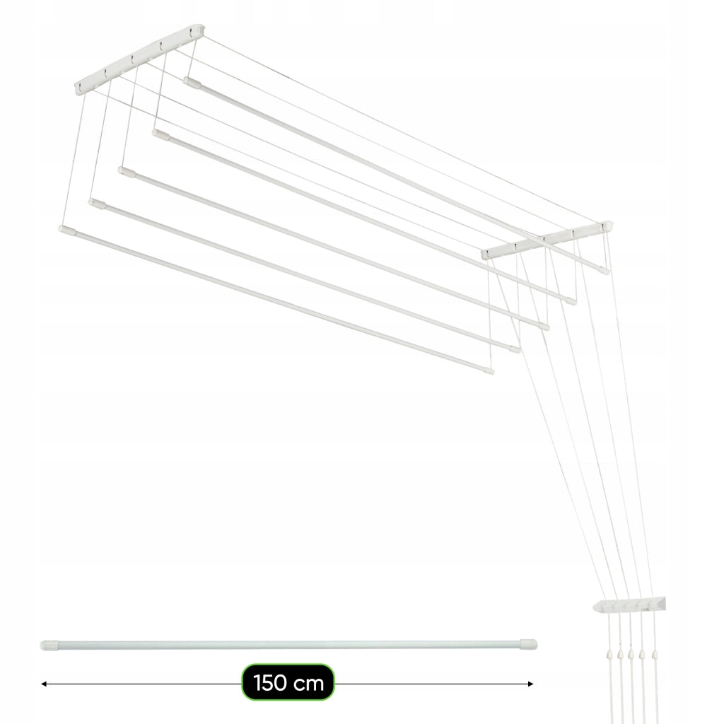 Stendibiancheria da soffitto KADAX per bagno, 5 barre, 150 cm, resistente e robusto.
