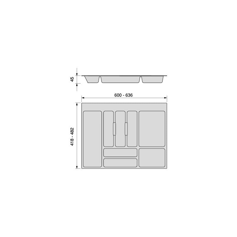 Portaposate Optima per cassetto universale, modulo 450 mm, Tecnoplastica, Grigio antracite
