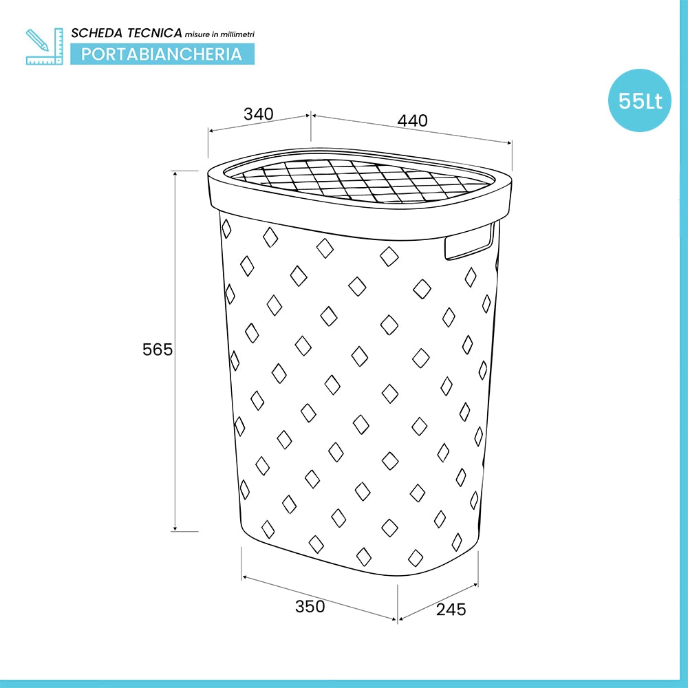 Portabiancheria bianco 55 litri in plastica resistente – Fiber