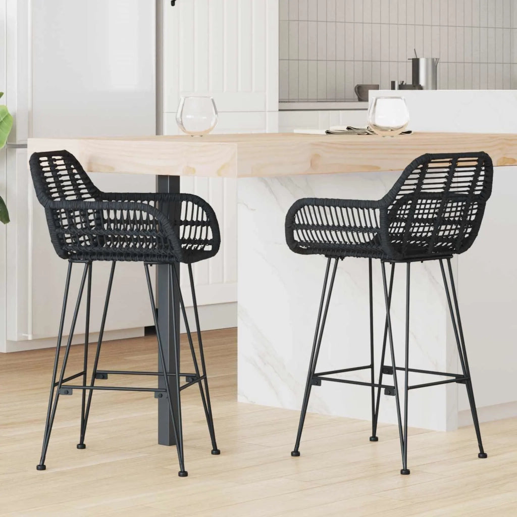Sedia da Bar 2 pcs Nero 55 x 52 x 92 cm Rattan e Ferro 42011554