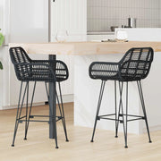 Sedia da Bar 2 pcs Nero 55 x 52 x 92 cm Rattan e Ferro 42011554