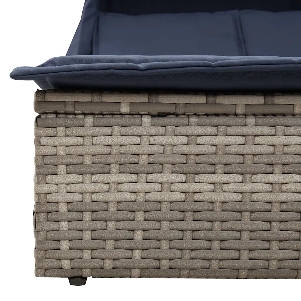 Lettino prendisole doppio con tettuccio e cuscini in Polyrattan Grigio 368644