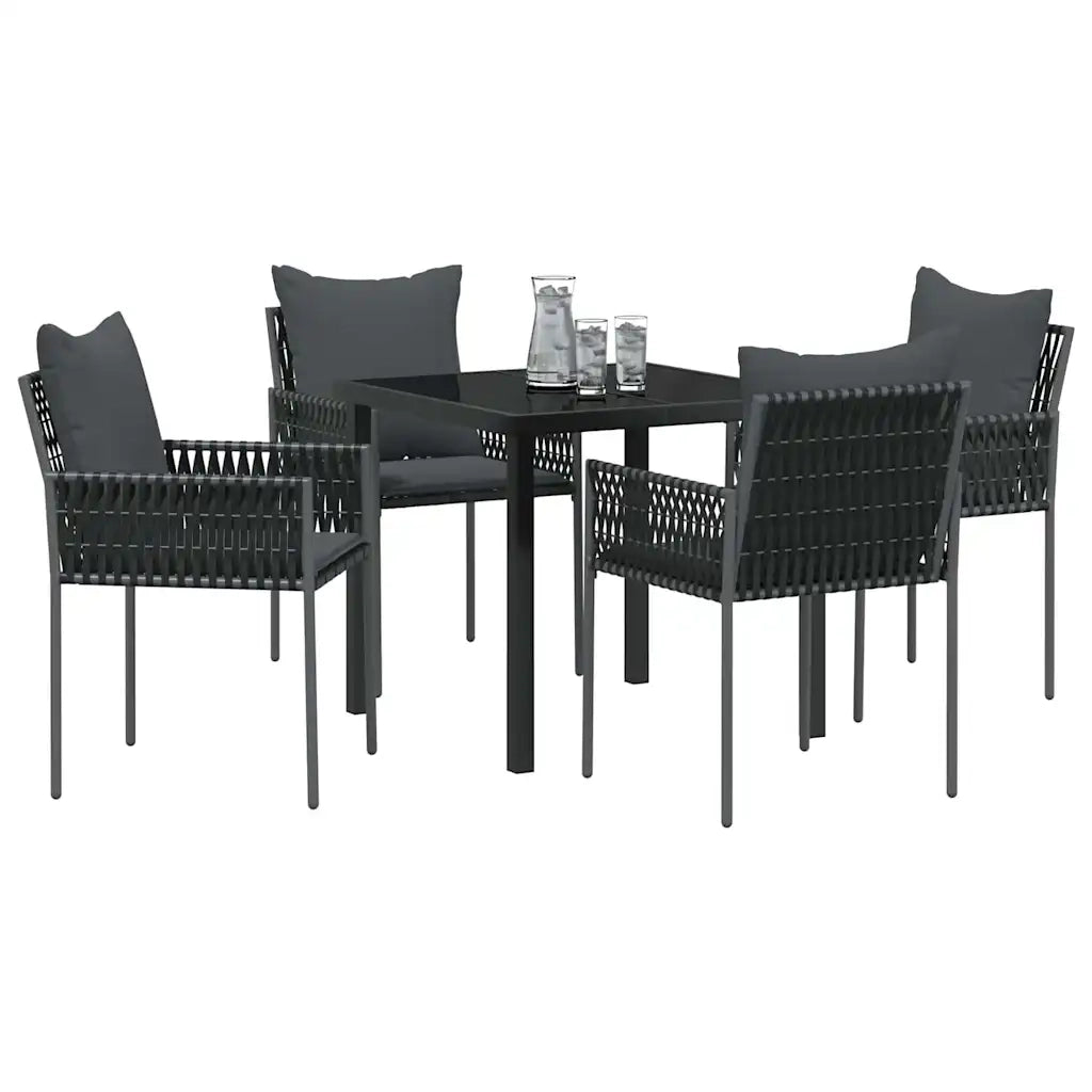 Set da Pranzo per Giardino 5 pcs Nero e Grigio Rattan in PE