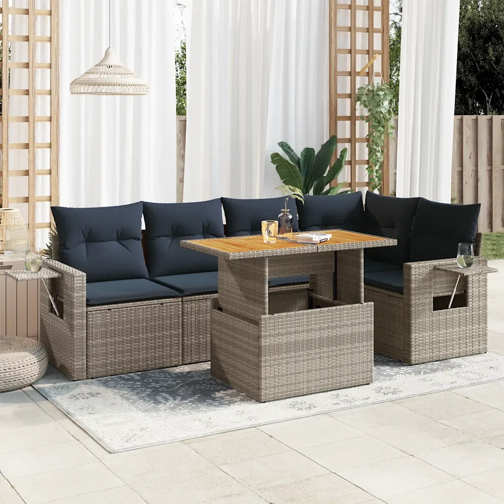 Set Divano da Giardino 6 pz con Cuscini Grigio in Polyrattan 3327155