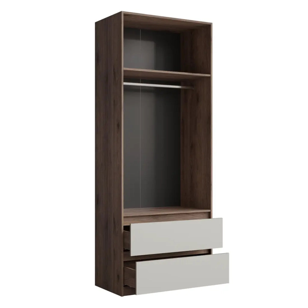 Armadio NUBIA 90 cm noce e grigio – 2 ante battenti con 2 cassetti