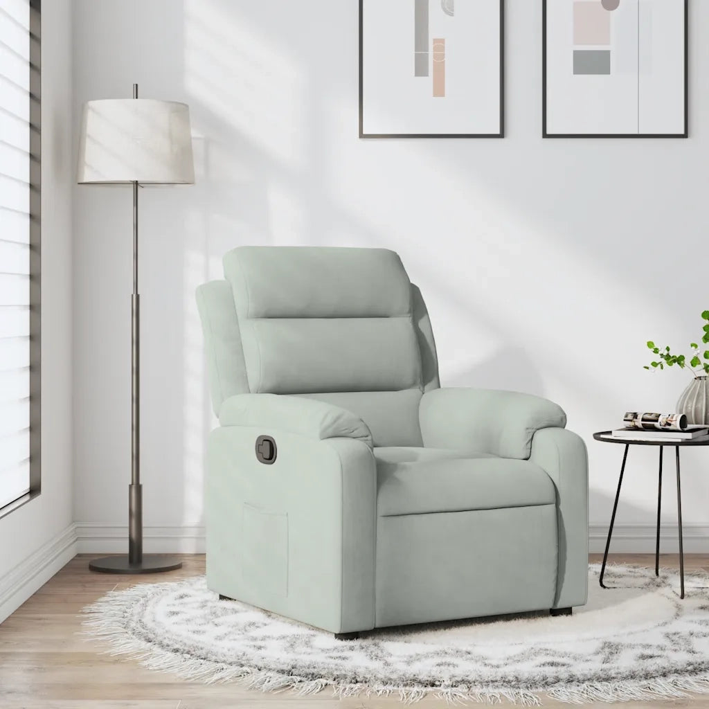 Poltrona | Sedia Relax Reclinabile Grigio Chiaro in Velluto