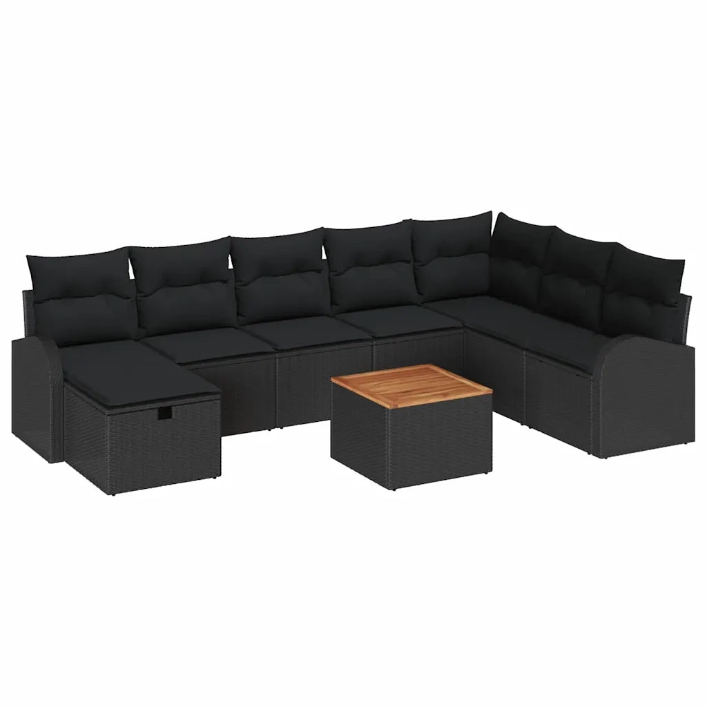 Set Divano da Giardino con cuscino 9 pcs Nero Poly Rattan 3360859