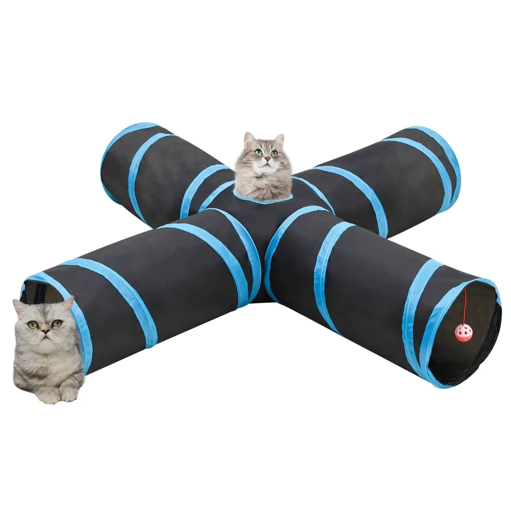 Tunnel per Gatti a 4 Vie Nero e Blu 132 cm in Poliestere CFW2136634