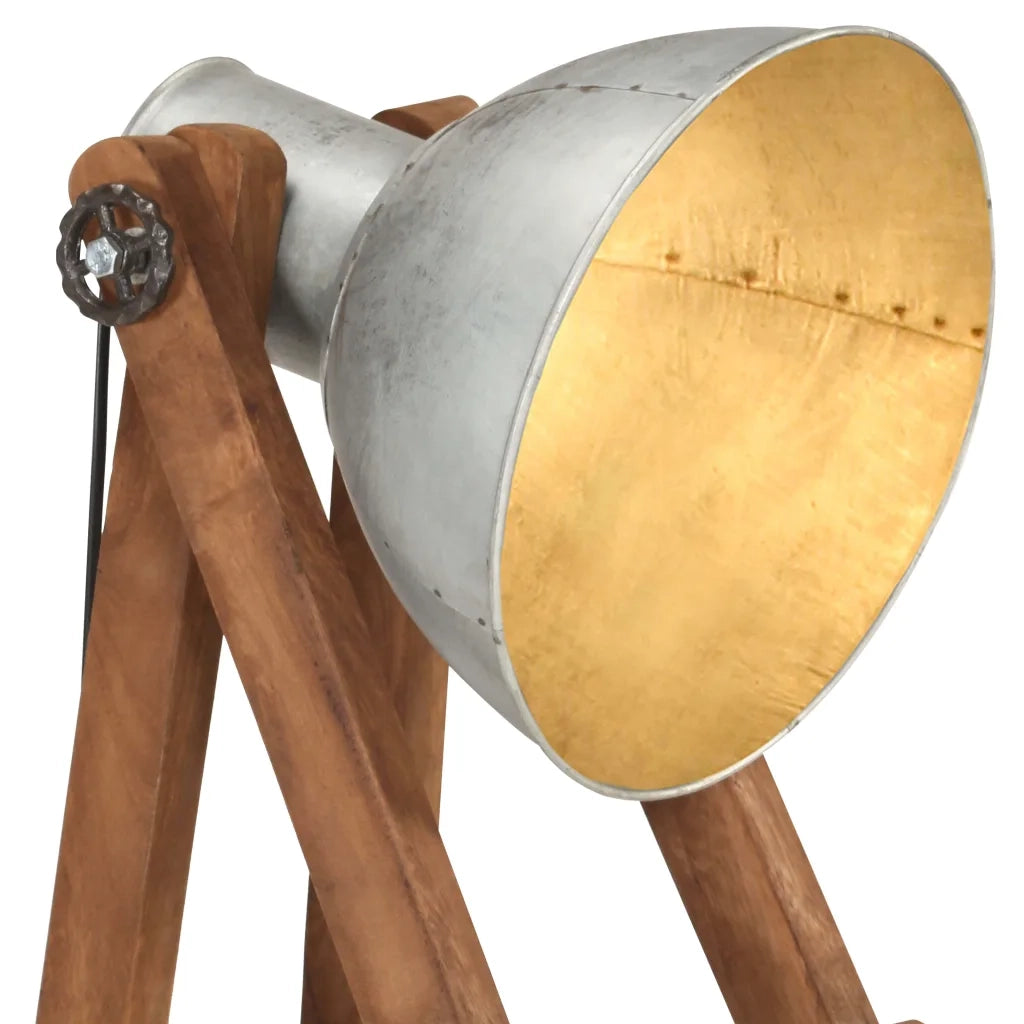 Lampada da Pavimento Argento E27 in Legno Massello di Mango 320587