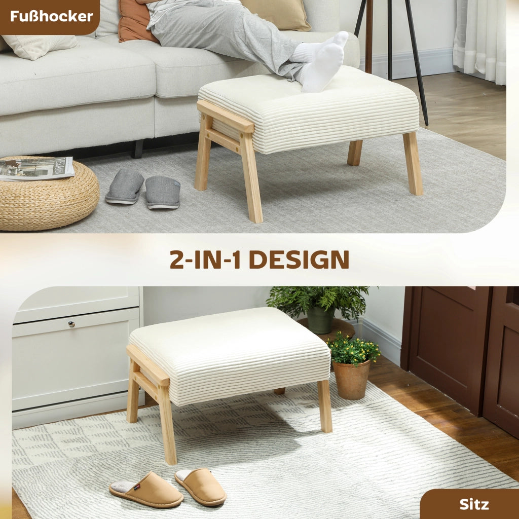 Poggiapiedi imbottito con cuscino e gambe in legno ¨C Minimal ¨C crema