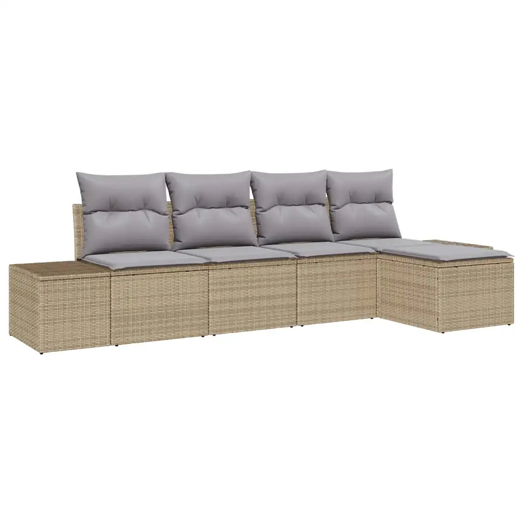 Set Divano da Giardino 5 pcs Beige e Grigio Chiaro polyrattan 3355689