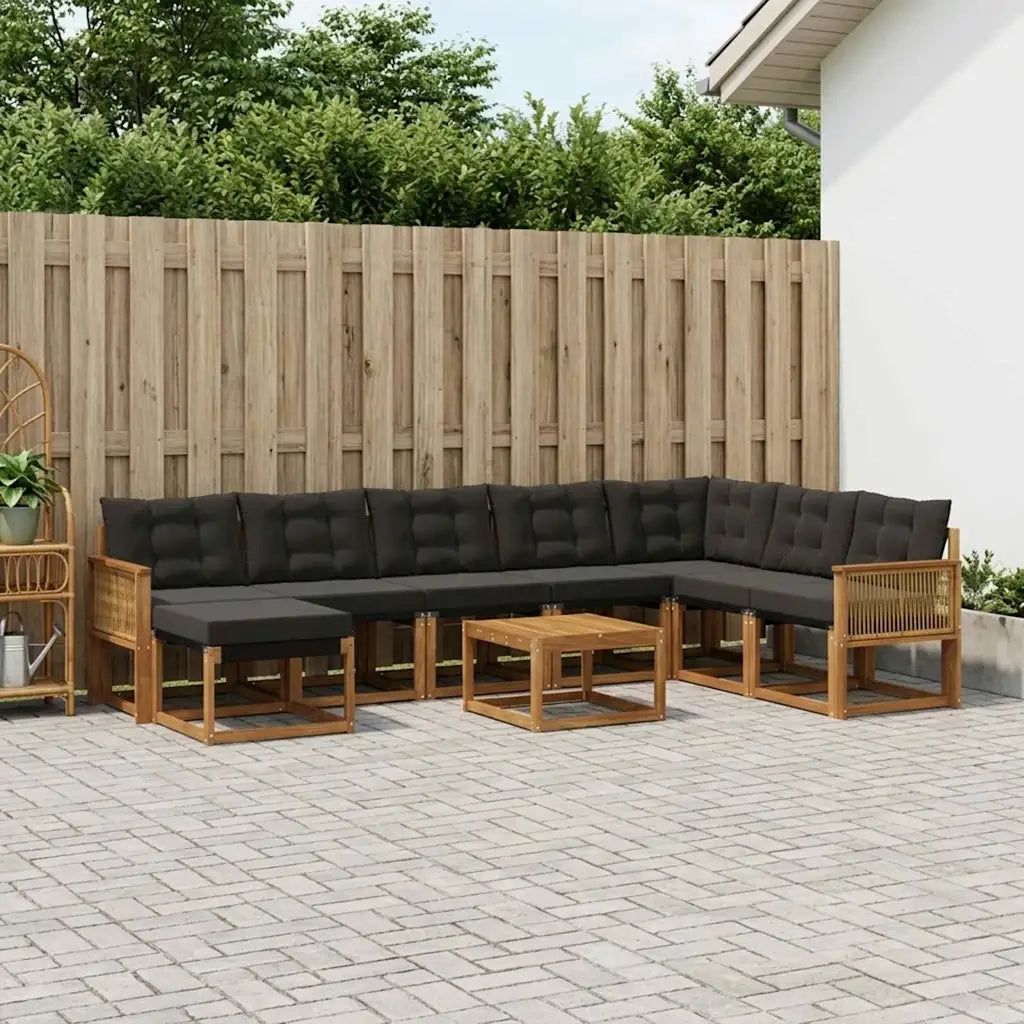 Set di divani da esterno con cuscino 9 pcs Naturale e Nero 3382164