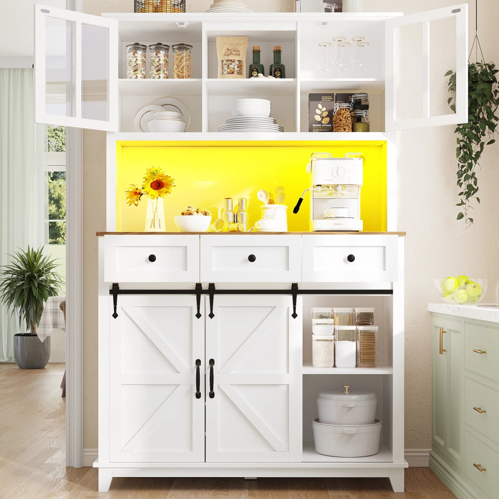 Credenza con Vetrina e LED ¨C MINIMAL ¨C Bianco, Ripiani Regolabili, 105x38x180
