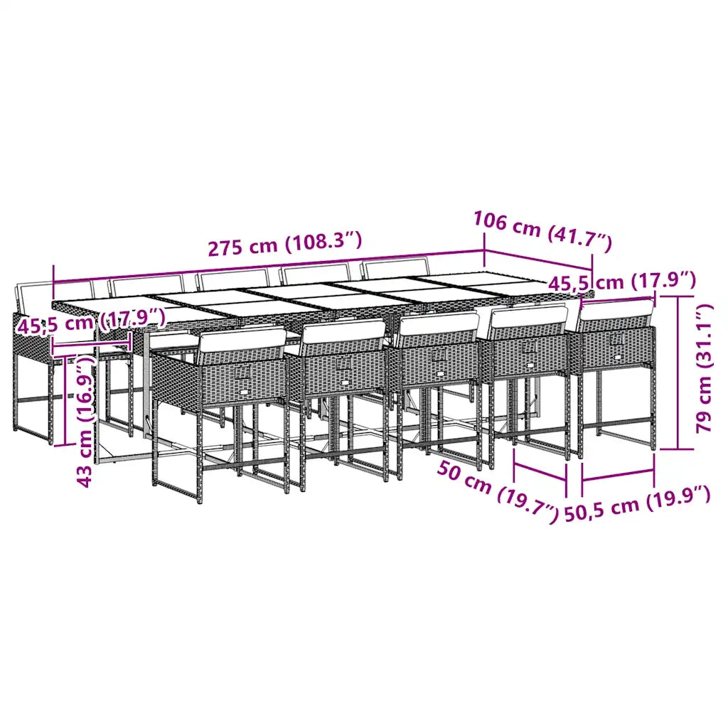 Set da Pranzo da Giardino 11pz con Cuscini in Polyrattan Grigio