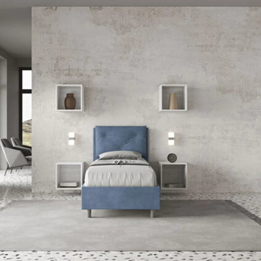 Letto singolo senza rete imbottito 80x200 microfibra blu Appia