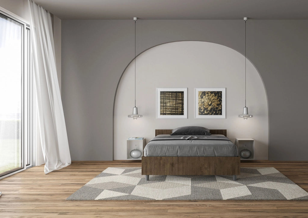 Letto 1 Piazza e Mezzo 120x190 cm con Rete e Contenitore Nuamo Noce