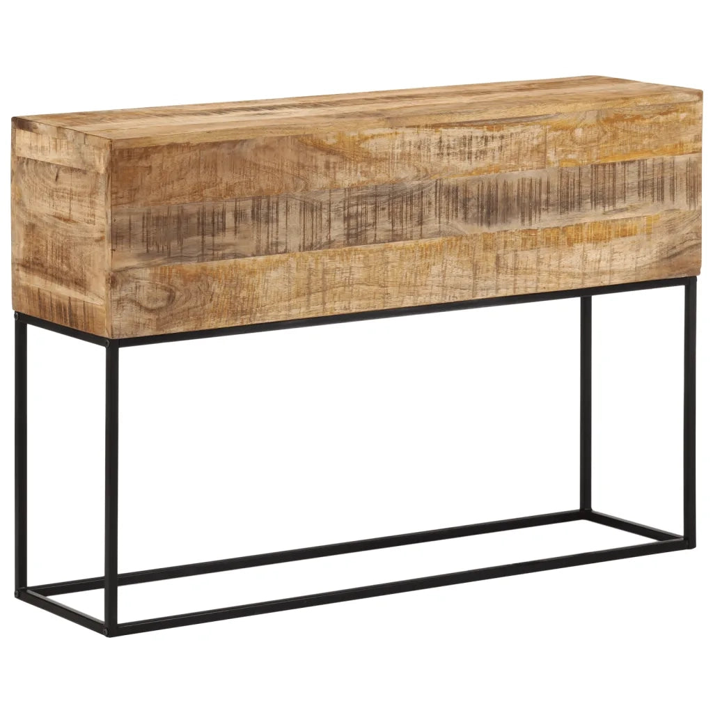 Tavolo Consolle 110x30x75cm Legno Massello Mango Grezzo e Ferro 376066