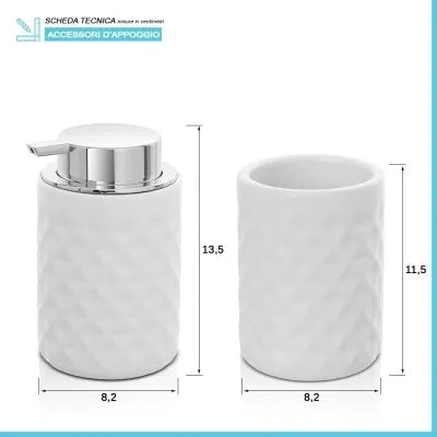 Accessori bagno da appoggio in set 3 pezzi ceramica colore bianco Cristal