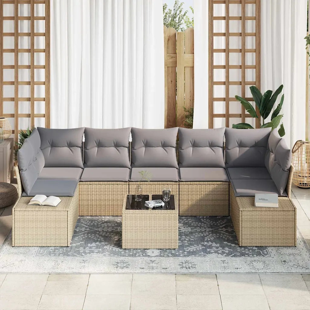 Set Divano da Giardino 8 pcs Beige e grigio polyrattan 3355649