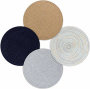 Set di 4 placemats rotondi antiscivolo in cotone blu marino - 30,5 cm - resistente e termoresistente