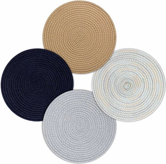 Set di 4 placemats rotondi antiscivolo in cotone blu marino - 30,5 cm - resistente e termoresistente