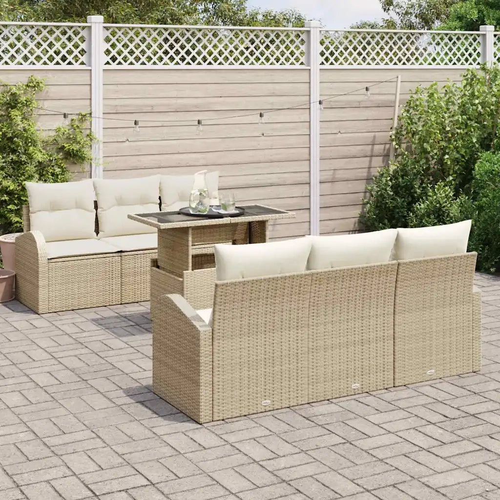 Set Divano da Giardino 7 pcs Beige Rattan in Polipropilene