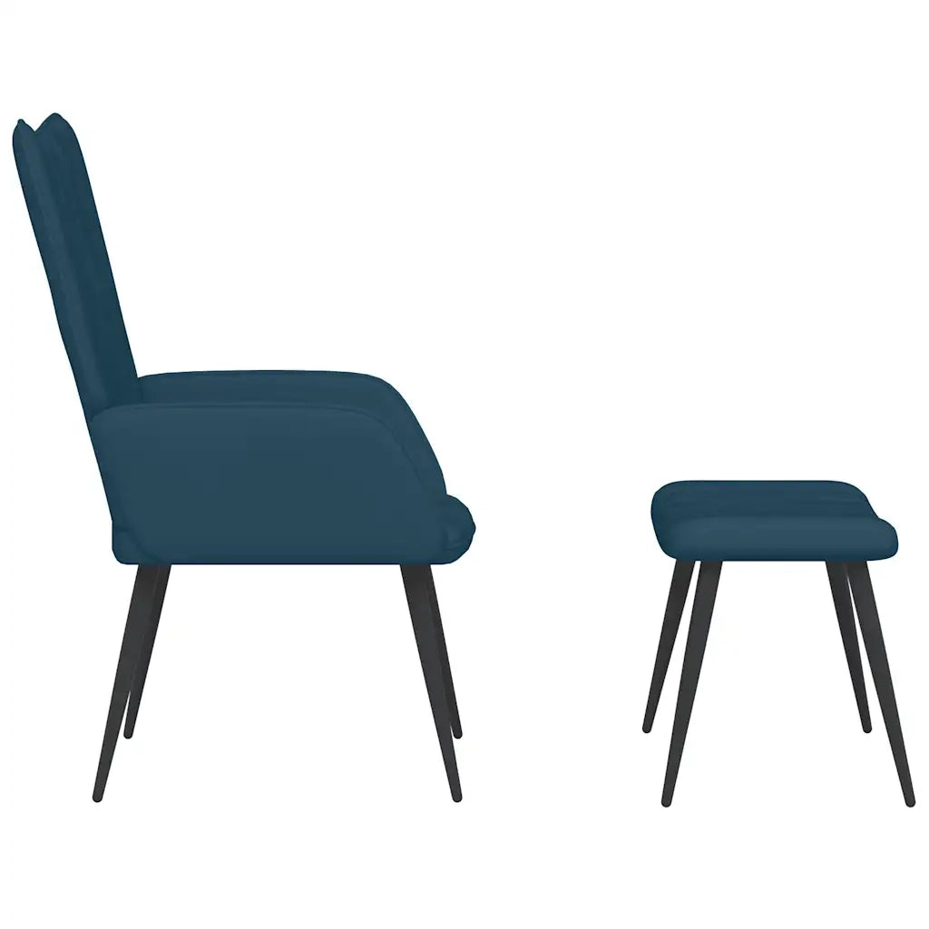 Poltrona Relax con Sgabello Blu in Velluto 327698