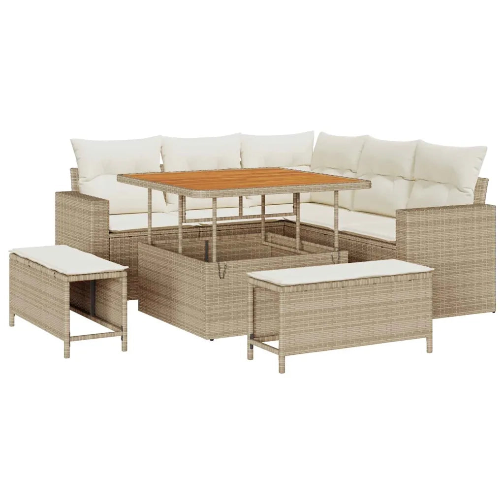 Set Divano da Giardino 9 pcs Beige e Crema polyrattan 3363556