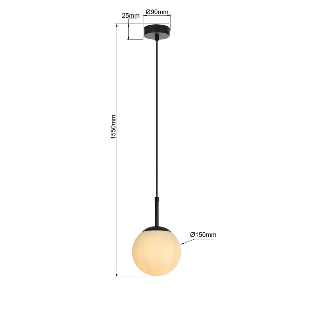 Lampada a sospensione Dorado sfera vetro bianca nera E14