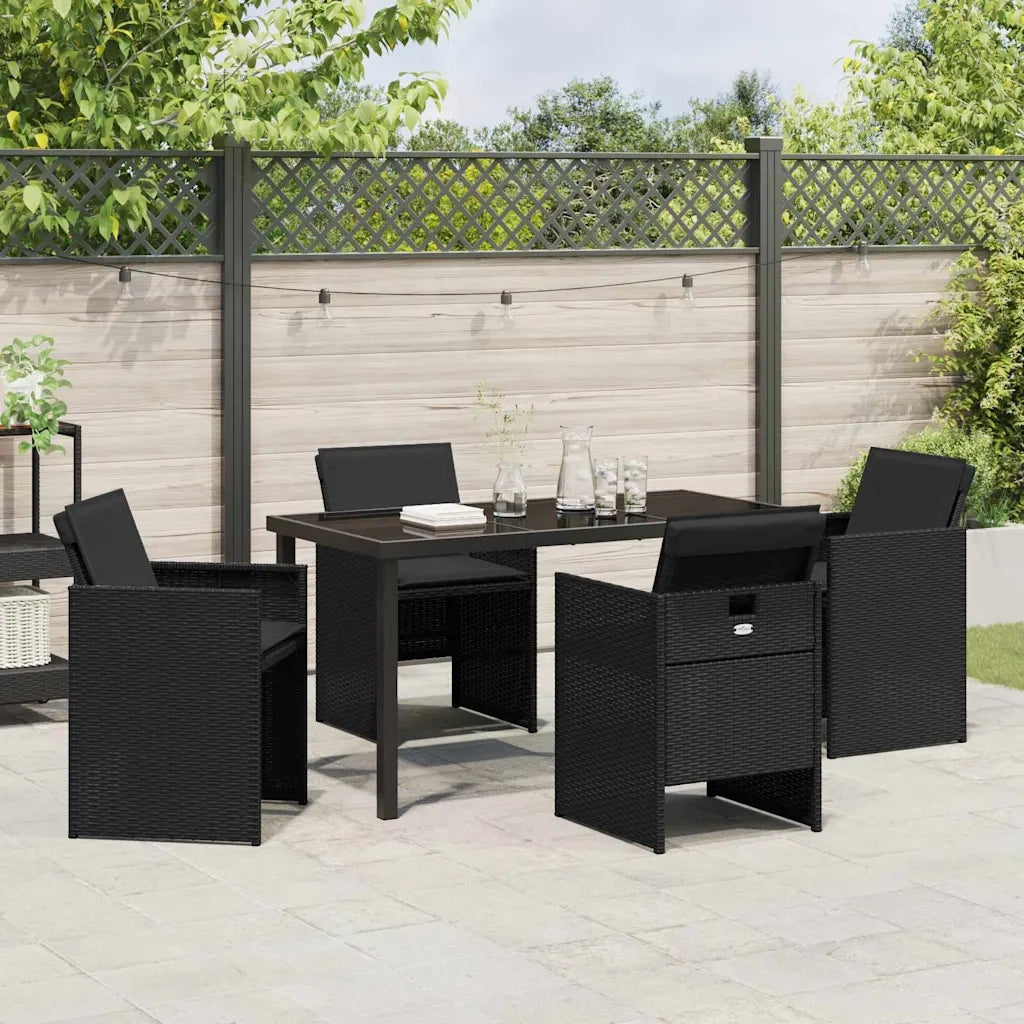 Set da Pranzo per Giardino con cuscino 5 pcs Nero polyrattan 3379945