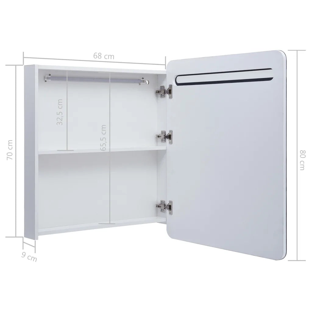 Armadietto Bagno con Specchio e LED-Mobile bagno con specchio 68x9x80 cm
