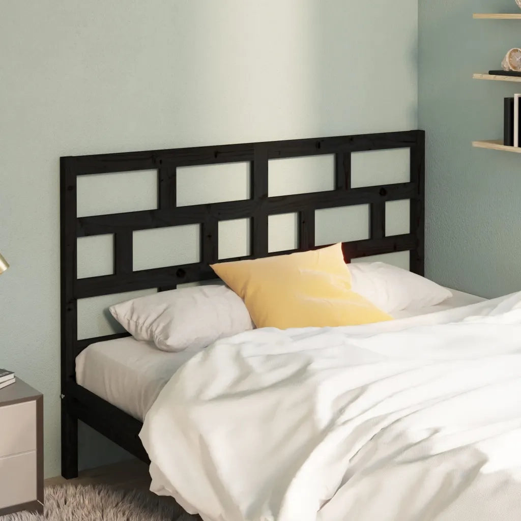 Testiera per Letto-Testata-Testiera Decorativa Nera 156x4x100 cm in Legno Massello di Pino 785163