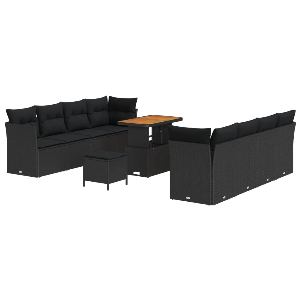 Set Divano da Giardino con cuscino 11 pcs Nero polyrattan 3363409