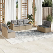 Set Divani da Giardino 7 pz con Cuscini Beige in Polyrattan