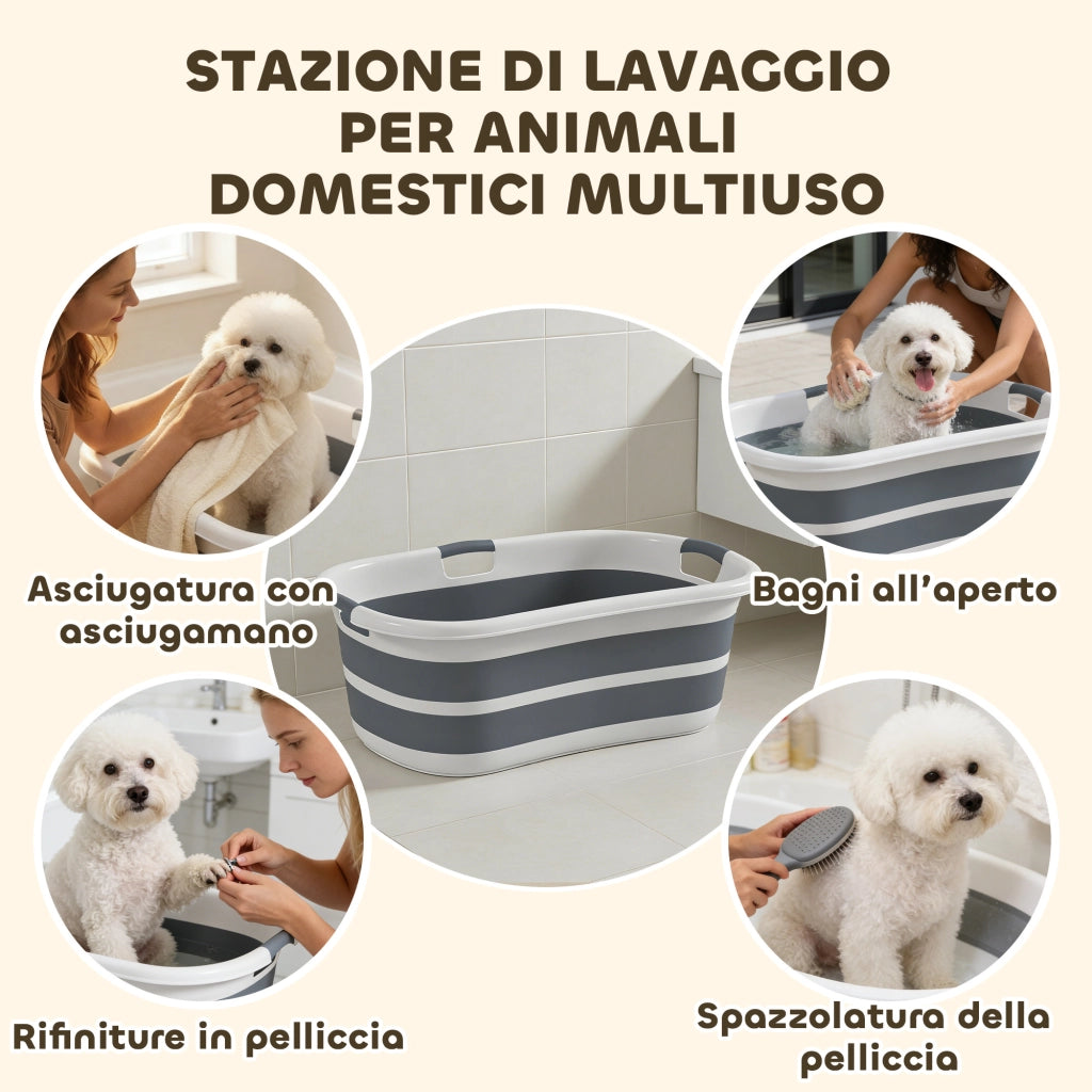 Vasca Pieghevole per Cani ¨C Xylo ¨C Portatile con Scarico, Grigia