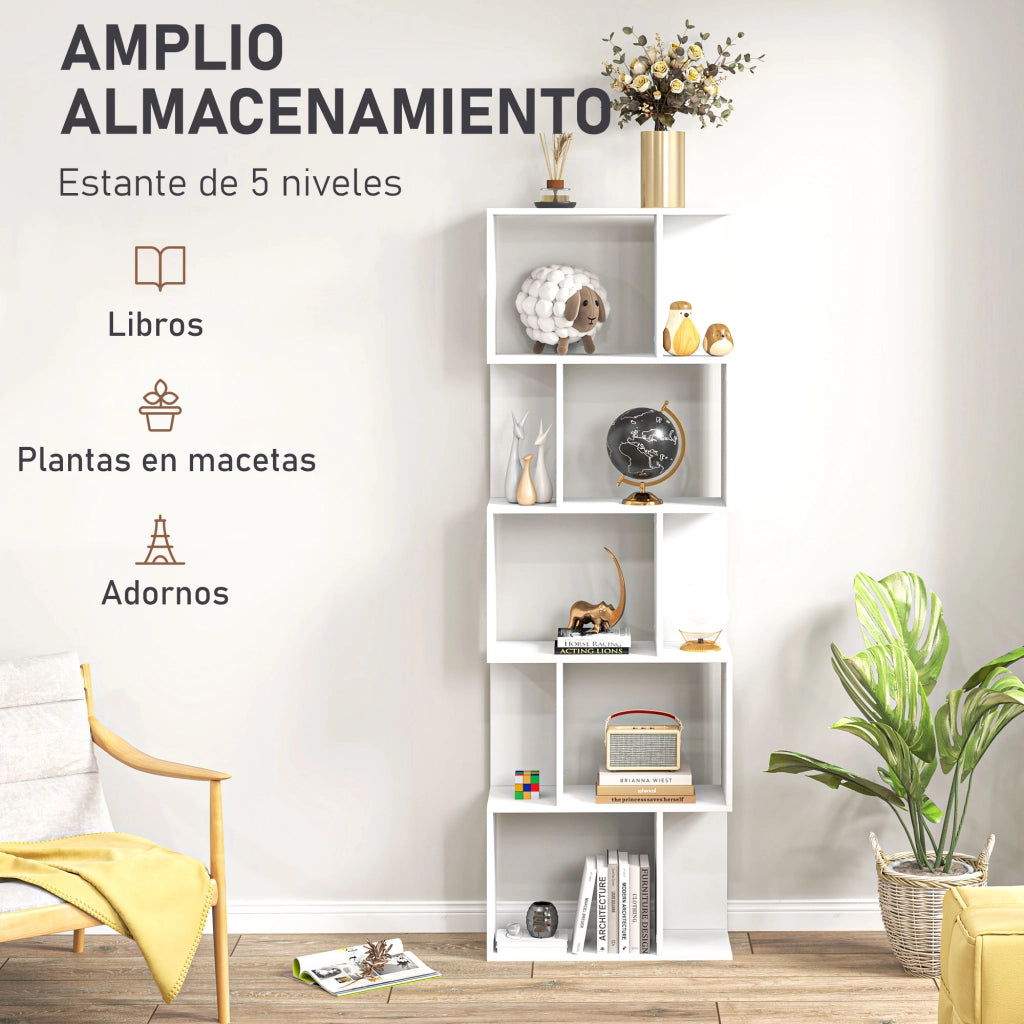 Libreria a S 5 Livelli 10 Ripiani ¨C Minimal ¨C 60x24x184,5 cm Bianco