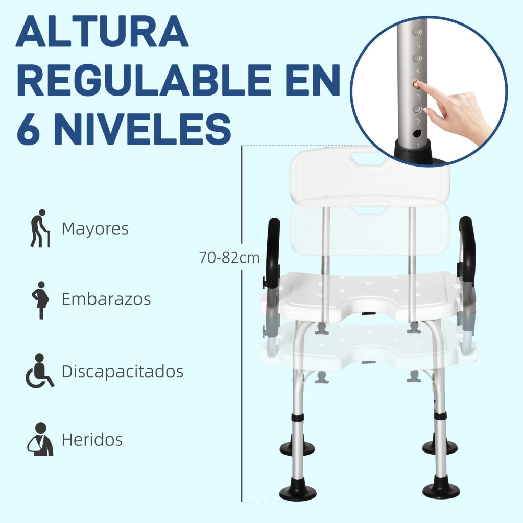 Sgabello da doccia antiscivolo regolabile con braccioli ¨C Minimal ¨C Grigio