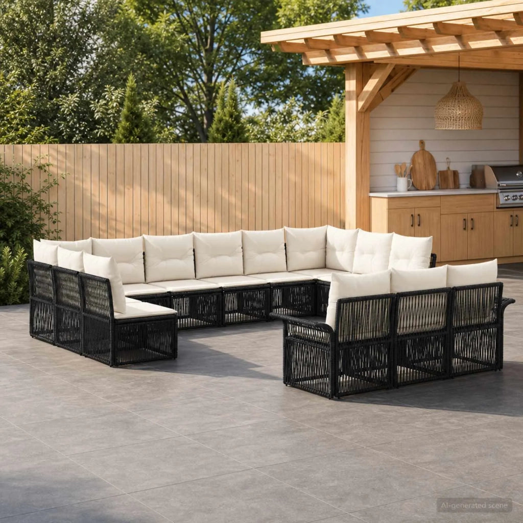 Set Divano da Giardino 13 pz Nero polyrattan 3434980