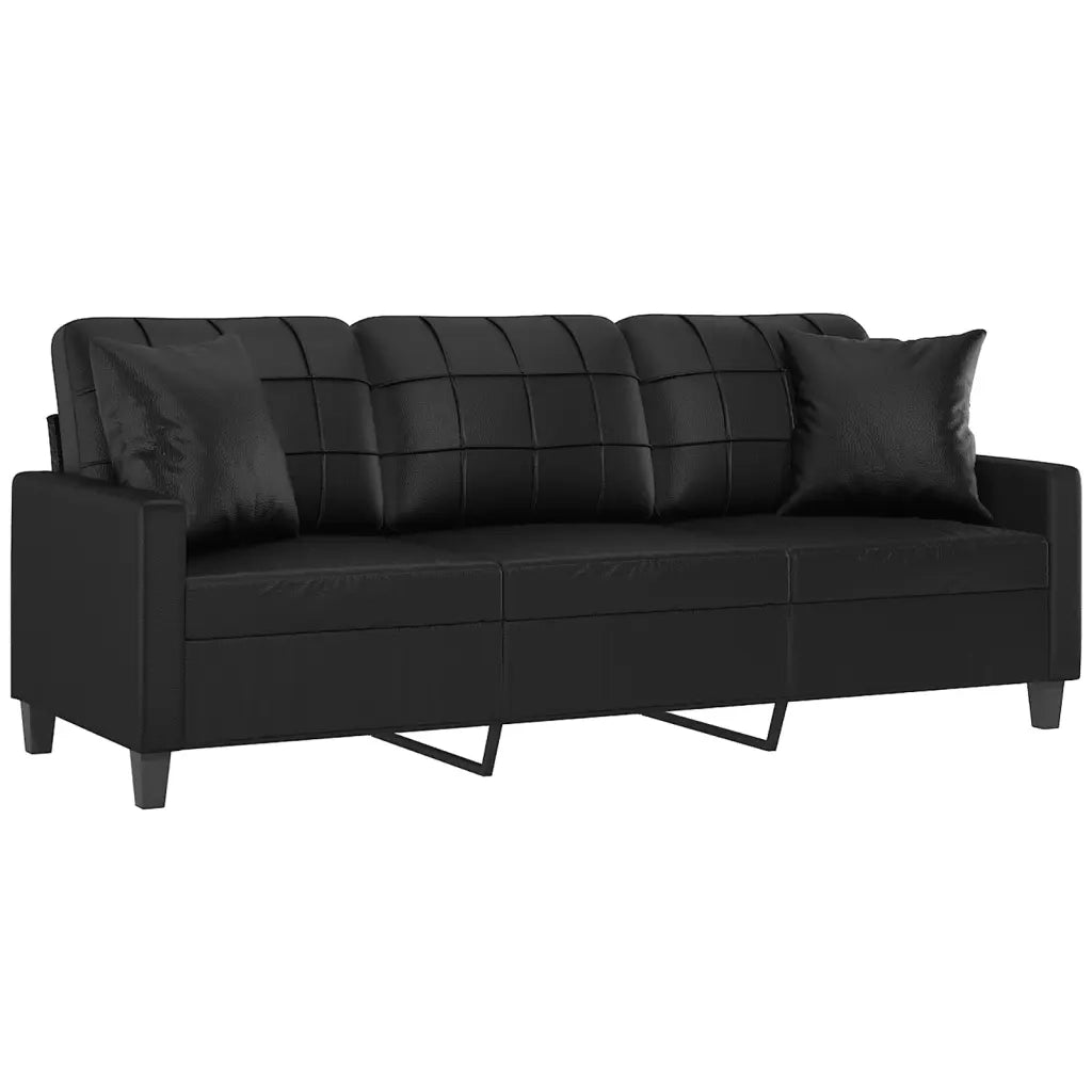 Divano a 3 Posti con Cuscini-Sofa 3 Posti con Cuscini Nero 180 cm in Similpelle