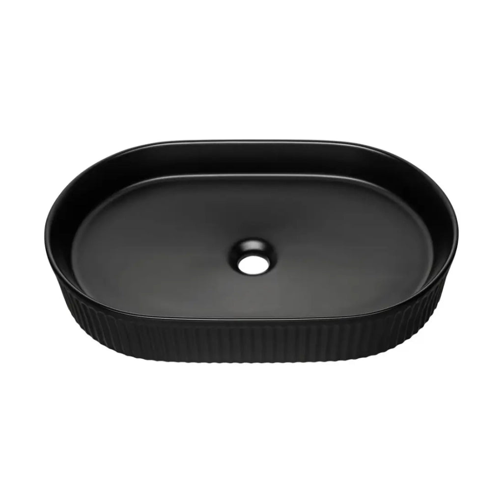 Lavabo da appoggio ovale 56x36 cm nero opaco con piletta clic-clac nera inclusa