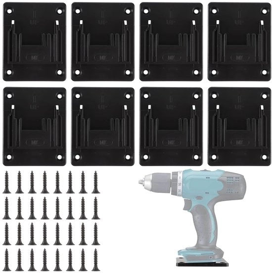 Supporto per attrezzi per parete - Gancio per attrezzi - Supporto per attrezzi per lavoro in officina - Per attrezzi da foro - Nero - Ricaricabile - Per magazzino di officina - 8 pezzi